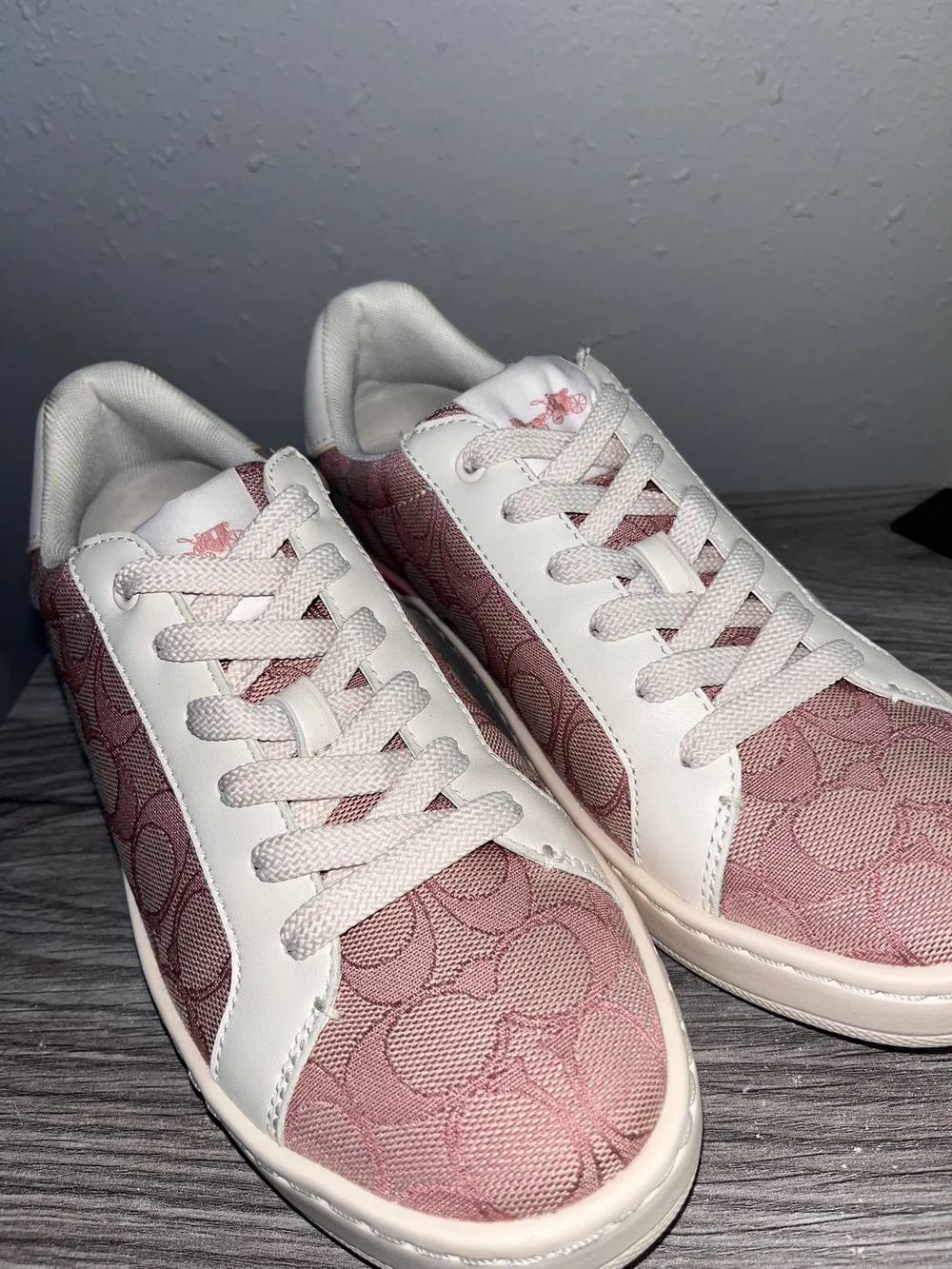 Coach Pink and White Signature Low-Top Sneakers
